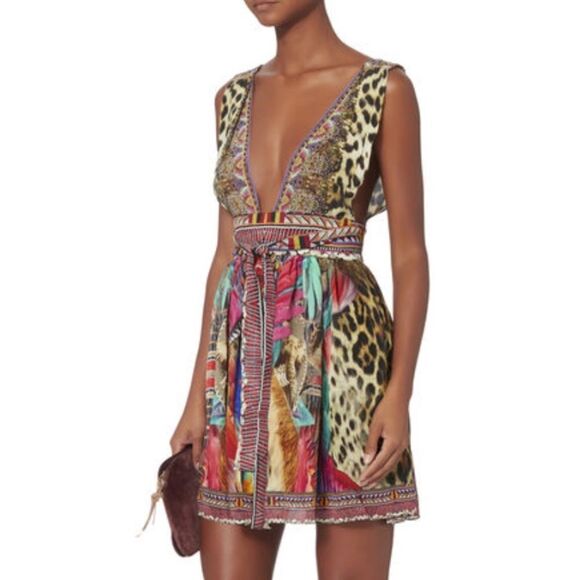 New CAMILLA Kingdom Call V-Neck Mini Dress Silk Size 12 - Picture 1 of 13